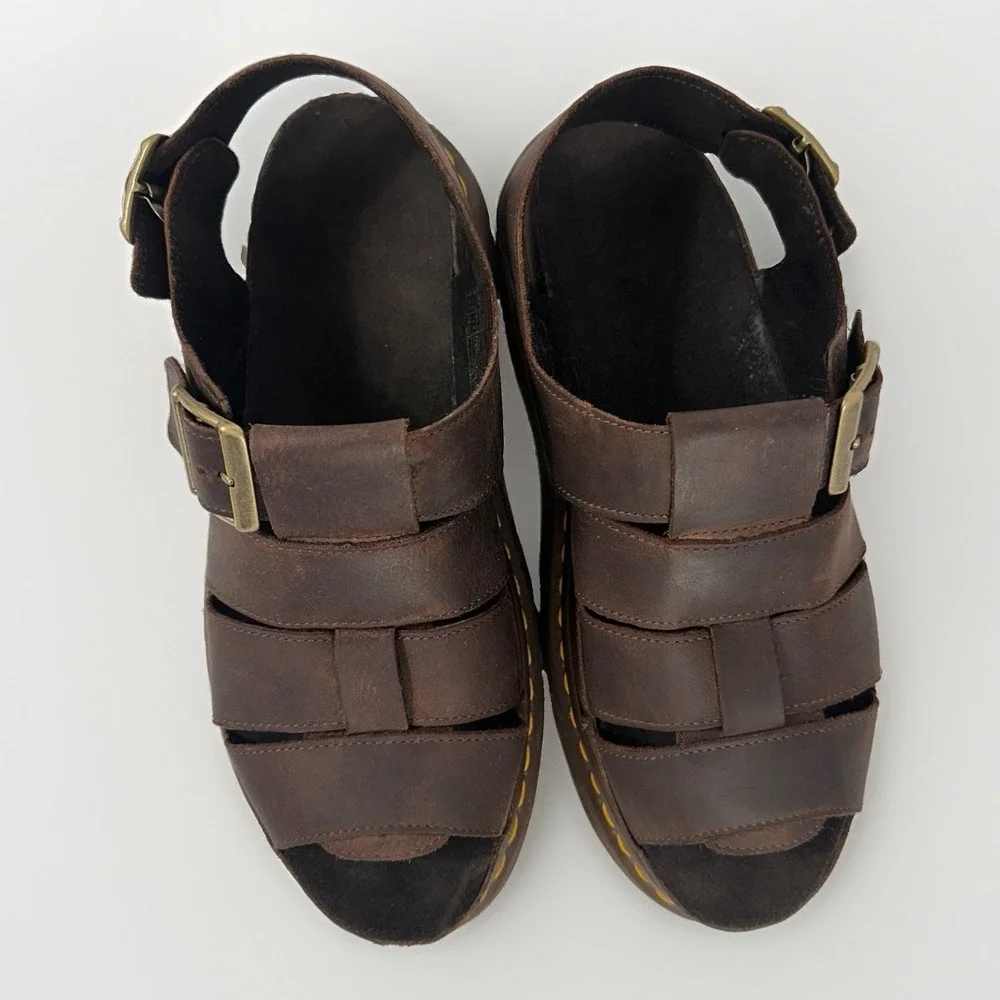 Dr Martens Flash Fisherman Sandals Mens 10 Brown Leather Chunky Buckle Y2K